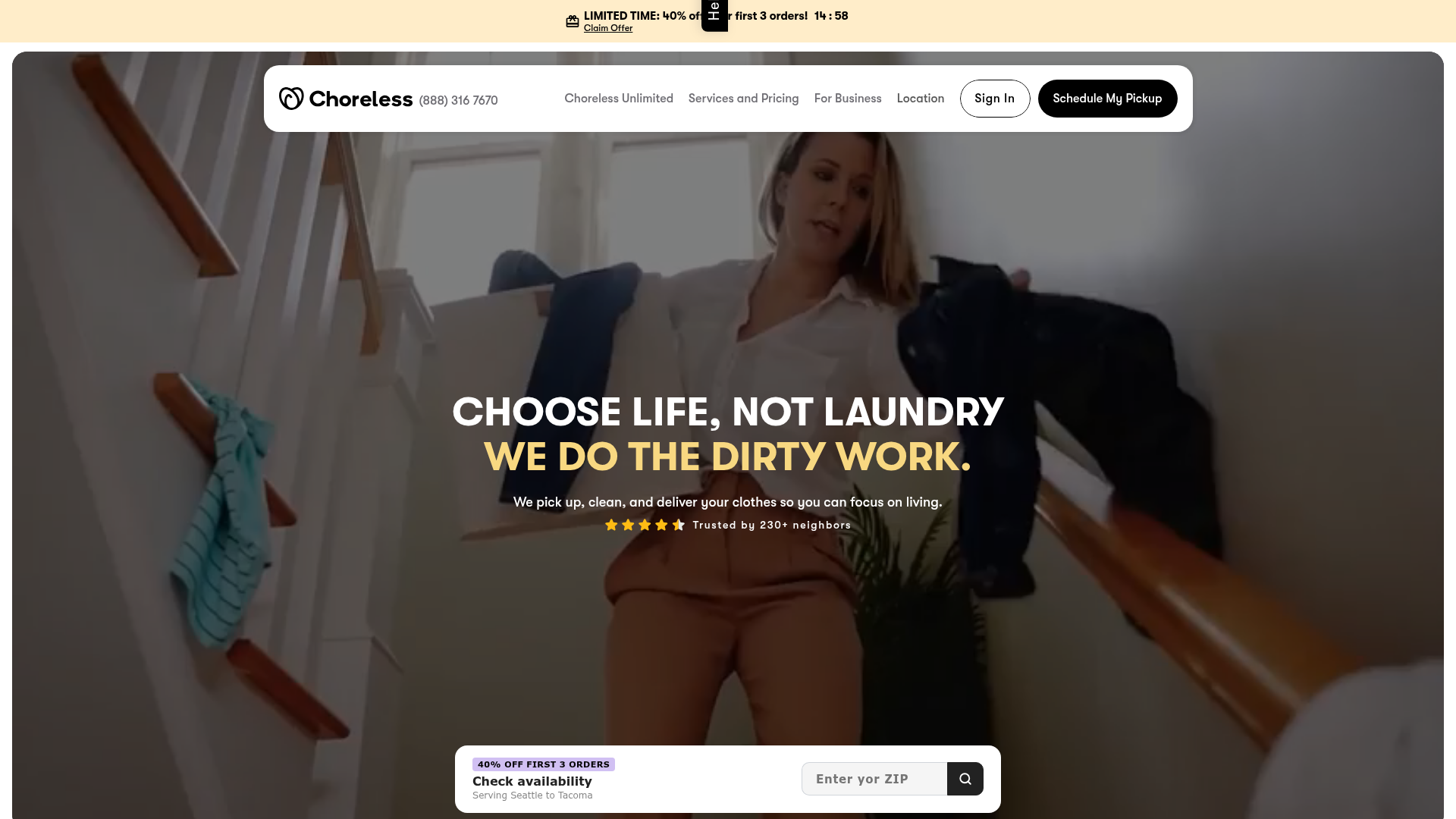 Choreless Laundry — Seattle Pickup & Delivery website — Laundry Pickup & Delivery in Seattle, WA, built by Septillion